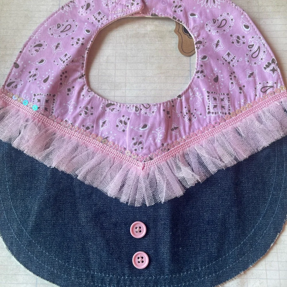 Mud Pie Pink & Blue Bib Wild West Girlie Cowgirl Bib